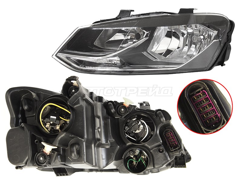 Фара Volkswagen Polo 14-20 (Слева / Галоген / С электрокорректором)