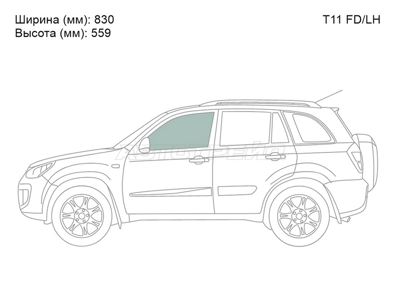 Стекло боковое опускное (Спереди / Слева / Цвет зеленый) Chery Tiggo T11 05-16 / Vortex Tingo 10-14