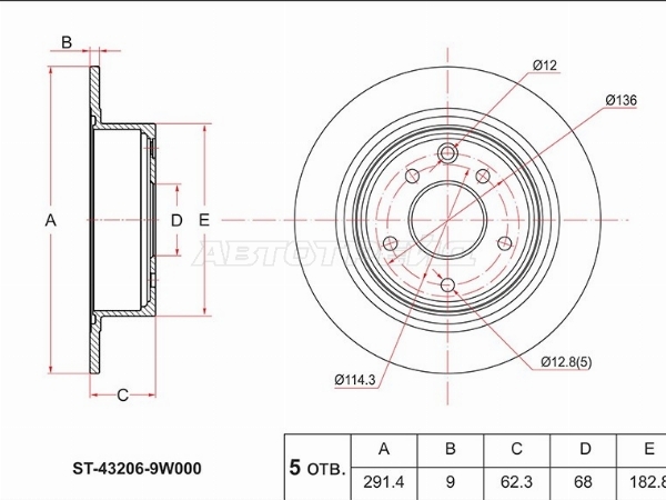 Диск тормозной (Зад) Nissan Juke 10-20 / Qashqai 06-13