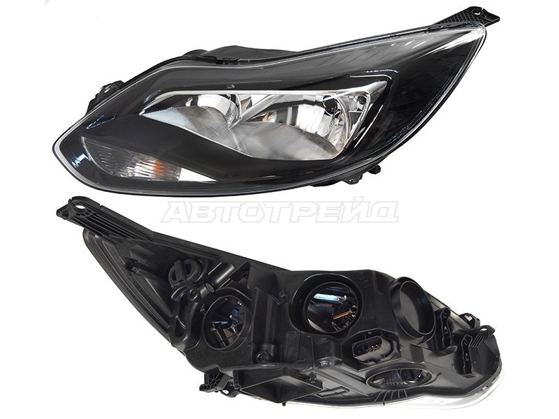 Фара Ford Focus 10-15 (Слева / Галоген / С электрокорректором / Чёрная)
