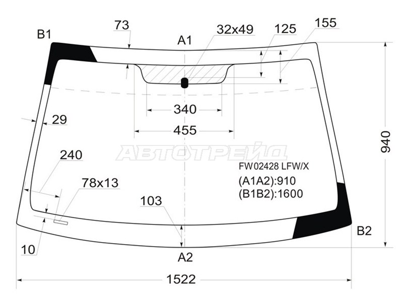 Стекло лобовое (4D SED) Mitsubishi Galant 03-12