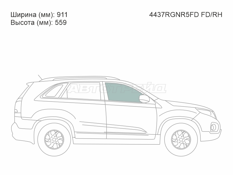 Стекло боковое опускное (Спереди / Справа / Цвет зеленый) Kia Sorento 09-21