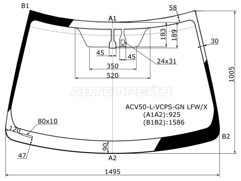 Стекло лобовое (Датчик дождя) Toyota Camry (XV50) 11-18 / Camry USA 11-17