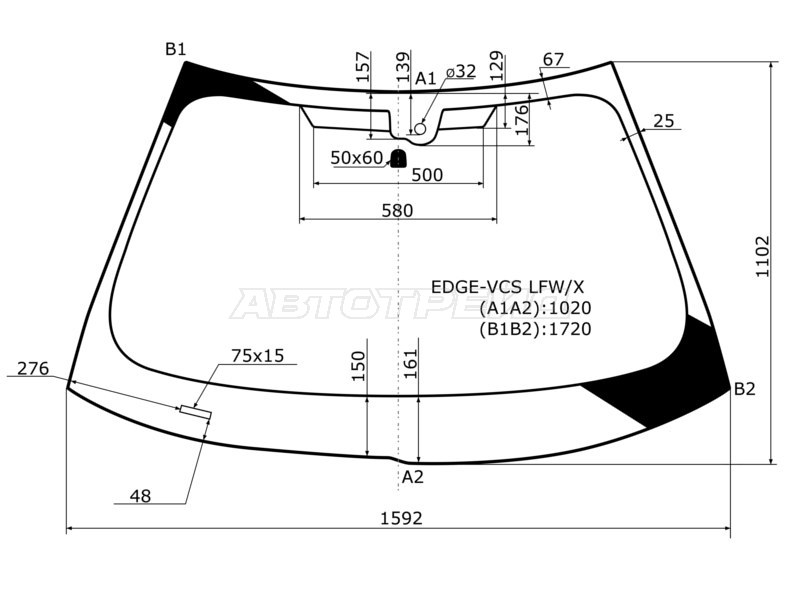 Стекло лобовое (Датчик дождя) Ford Edge 06-14 / Lincoln MKX 06-15