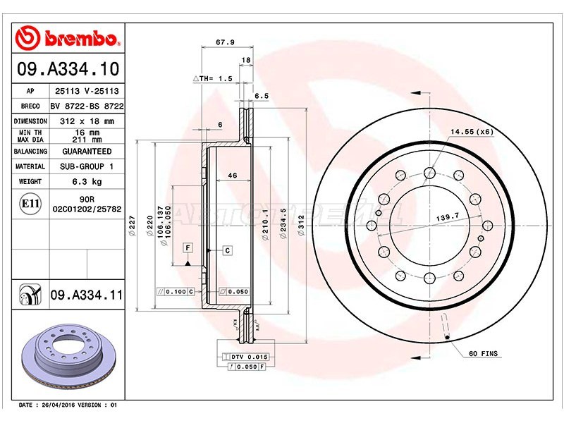 Диск тормозной (Сзади) Toyota Land Cruiser Prado (J90,J120) 96-09 / Lexus GX 02-09