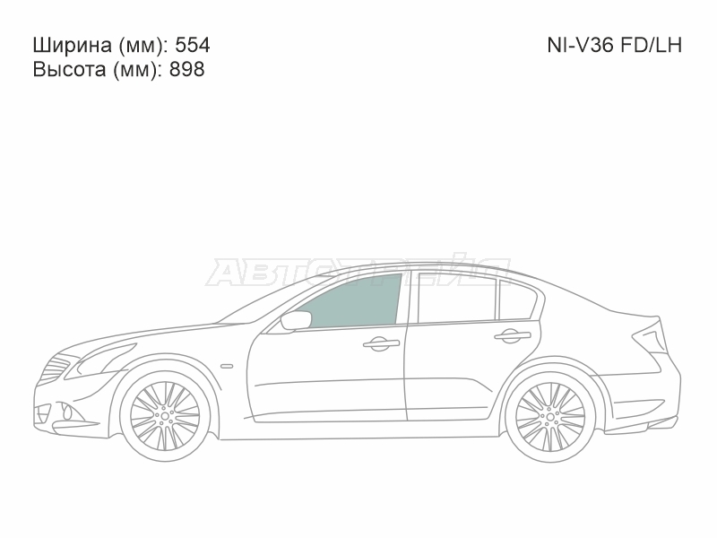 Стекло боковое опускное (Спереди / Слева / Цвет зеленый) Infiniti G25 10-14 / G35 06-09
