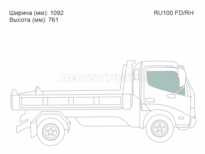 Стекло боковое опускное (Спереди / Справа / Цвет зеленый) Hino 300 07- / Dutro 02-11