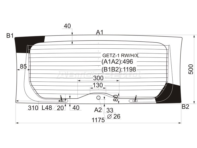 Стекло заднее (Цвет зеленый / Обогрев) Hyundai Click 02-11 / Getz 02-11