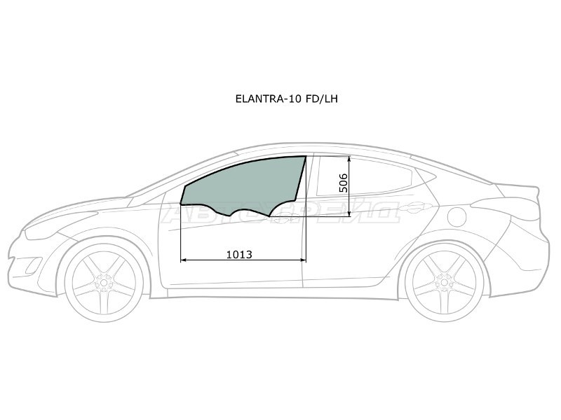 Стекло боковое опускное (Спереди / Слева / Цвет зеленый) Hyundai Elantra 10-16 / Avante 10-15