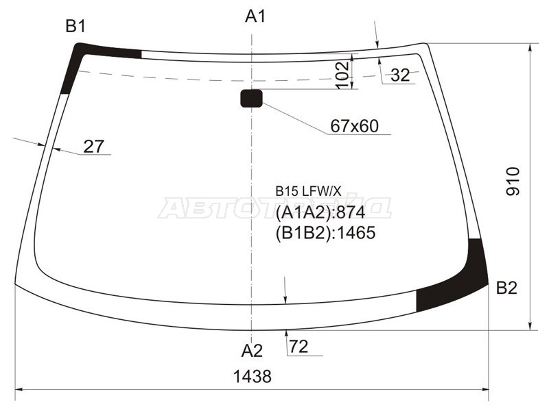 Стекло лобовое Nissan Sunny 98-04 / Sentra 99-06