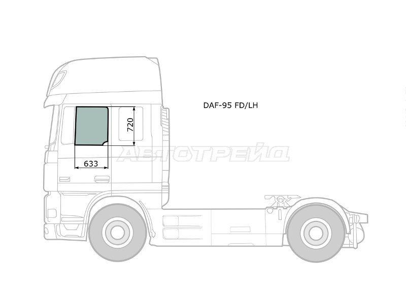Стекло боковое опускное (Спереди / Слева / Цвет зеленый) Daf 95 88-08 / XF 06-12