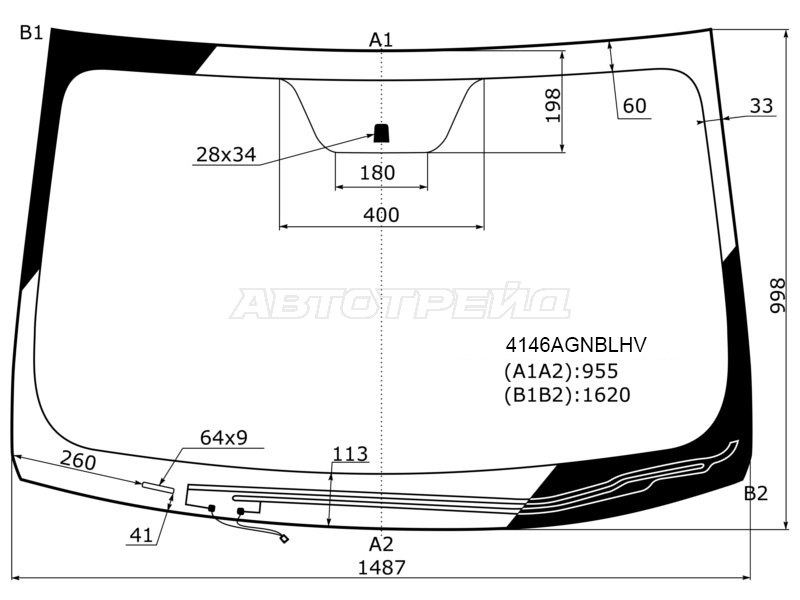 Стекло лобовое (Обогрев щеток / Сборка Россия) Hyundai i40 11-17