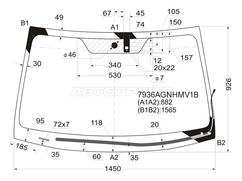 Стекло лобовое (Обогрев щеток / Датчик дождя) Subaru Legacy 09-15 / Outback 09-15