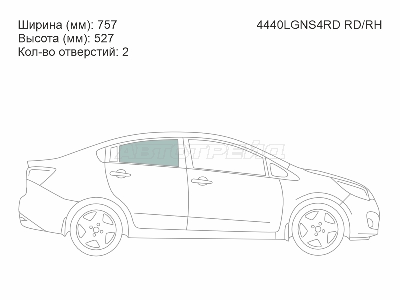 Стекло боковое опускное (Сзади / Справа / Цвет зеленый) Kia Rio 11-17