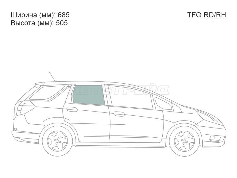Стекло боковое опускное (Сзади / Справа / Цвет зеленый) Honda Fit 07-13 / Fit Shuttle 11-15