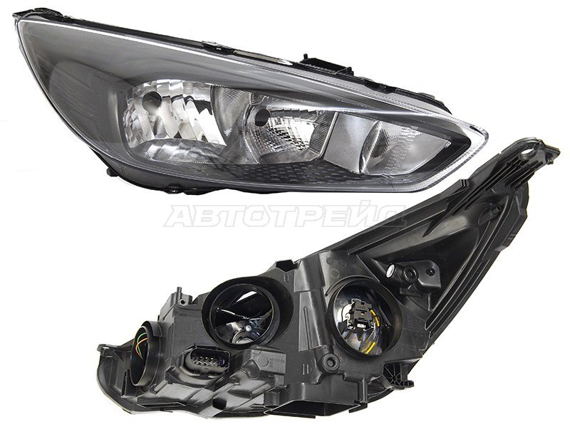 Фара Ford Focus 14-19 (Справа / Галоген / С электрокорректором / Чёрная)