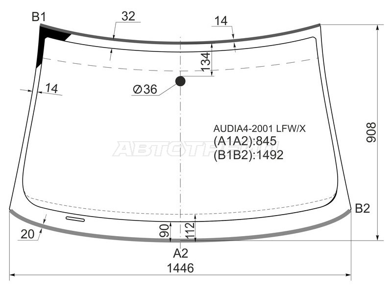 Стекло лобовое (Молдинг) Audi A4 00-09 / S4 03-08