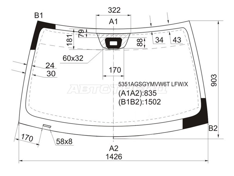 Стекло лобовое (Датчик дождя) Mercedes-Benz C-Class 00-08