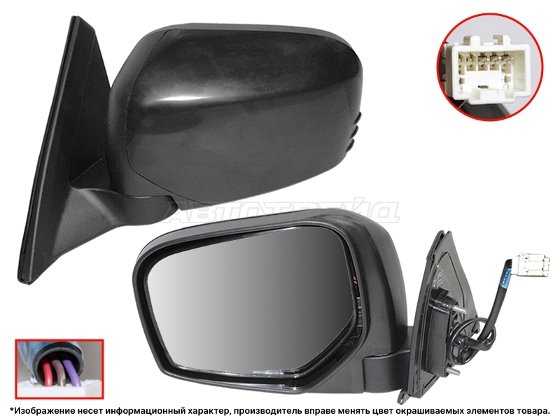 Зеркало Mitsubishi L200 07-16 / Pajero Sport 08-13 (Слева / Регулировка / 3 контакта / черное)