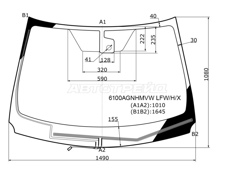 Стекло лобовое (Обогрев щеток / Датчик дождя) Nissan Murano 16-22