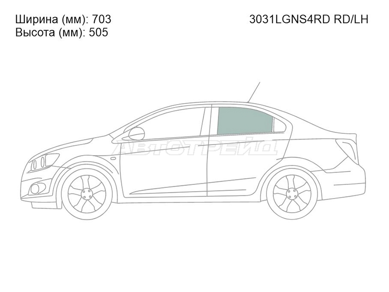 Стекло боковое опускное (Сзади / Слева / Цвет зеленый) Chevrolet Aveo 11-15