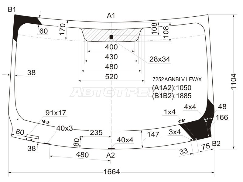 Стекло лобовое Nissan Primastar 02-14 / Opel Vivaro 01-14
