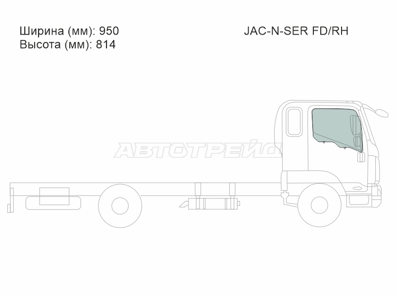 Стекло боковое опускное (Спереди / Справа / Цвет зеленый / Крепления) FAW JK6 15- / Kamaz 43082 (COMPAS-12) 22-