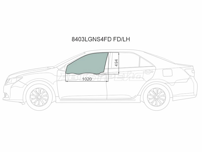 Стекло боковое опускное (Спереди / Слева / Цвет зеленый / Крепления) Toyota Camry (XV50) 11-18 / Camry UAE / USA 11-17