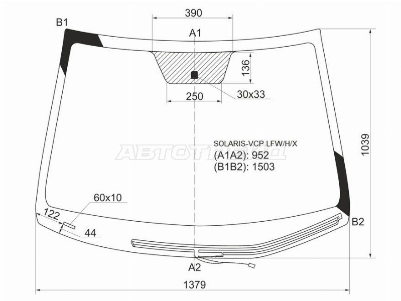 Стекло лобовое (Обогрев щеток) Hyundai Solaris 10-17 / Kia Rio 11-17