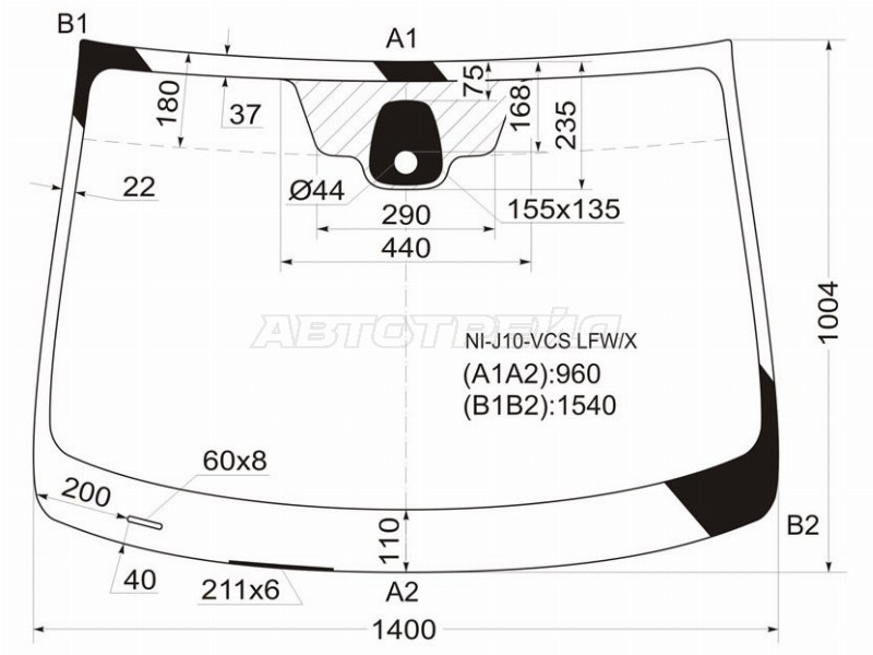 Стекло лобовое (Датчик дождя) Nissan Qashqai 06-13 / Dualis 07-14
