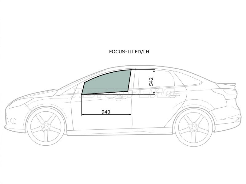 Стекло боковое опускное (Спереди / Слева / Цвет зеленый) Ford Focus 10-19