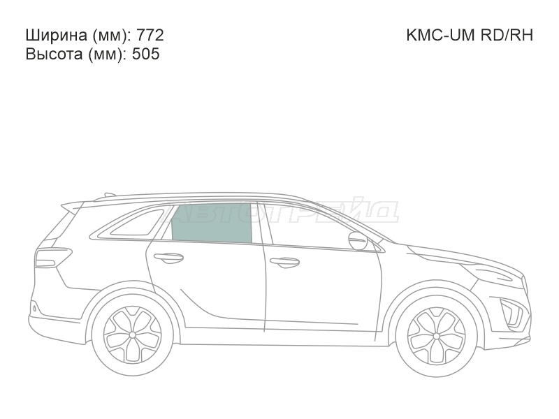 Стекло боковое опускное (Сзади / Справа / Цвет зеленый) Kia Sorento 14-20 / Sorento Prime 14-20