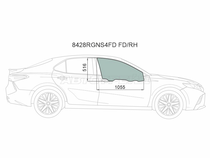 Стекло боковое опускное (Спереди / Справа / Цвет зеленый / Крепления) Toyota Camry (XV70) 17-21 / Camry UAE / USA 17-20