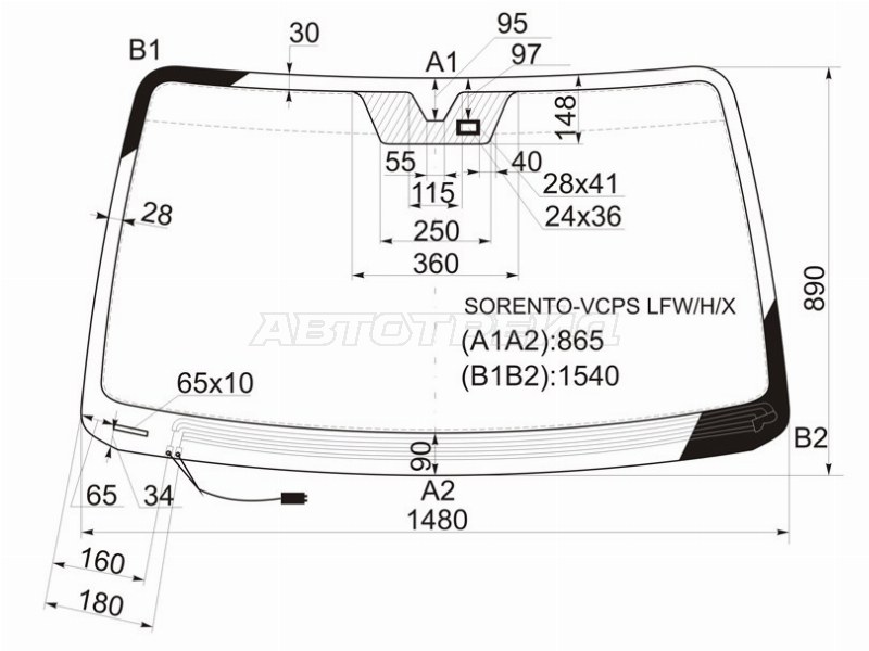 Стекло лобовое (Обогрев щеток / Датчик дождя) Kia Sorento 02-09