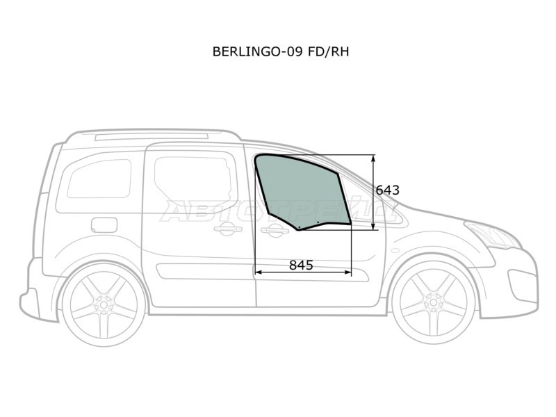 Стекло боковое опускное (Спереди / Справа / Цвет зеленый) Citroen Berlingo 08-22 / Peugeot Partner 08-15