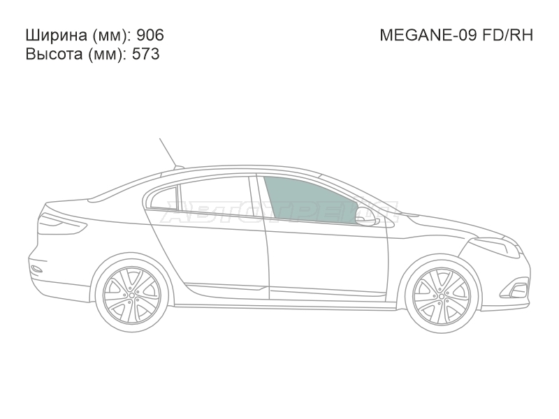 Стекло боковое опускное (Спереди / Справа / Цвет зеленый) Renault Fluence 09-17 / Megane 08-16