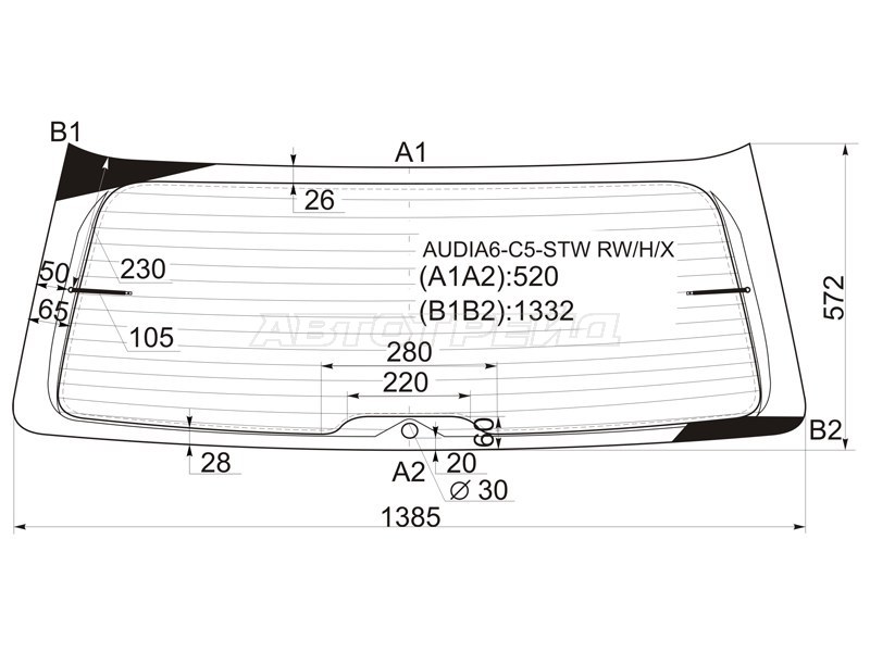 Стекло заднее (Цвет зеленый / Обогрев / 5D WGN) Audi A6 97-05 / A6 allroad quattro 00-05