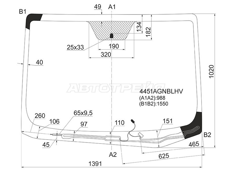 Стекло лобовое (Обогрев щеток) Kia Cerato 13-20