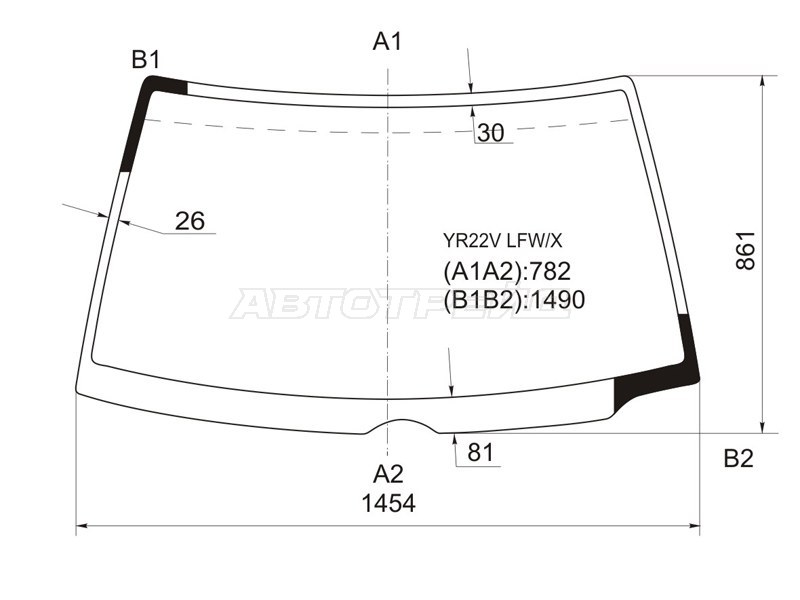 Стекло лобовое (С вырезом под щетки) Toyota Lite Ace 92-96 / Town Ace 92-96