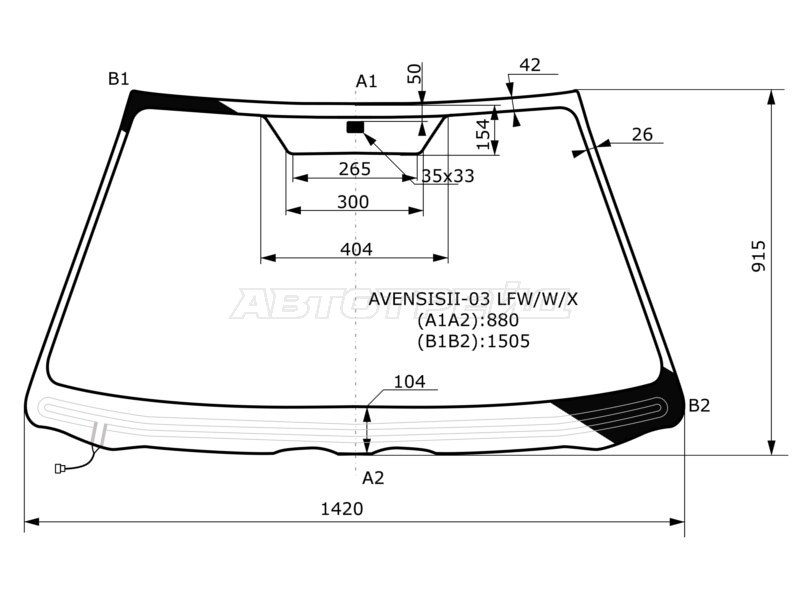 Стекло лобовое (Обогрев щеток) Toyota Avensis (T250) 03-08