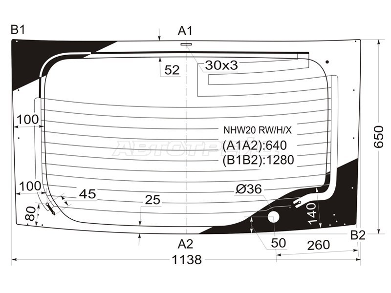 Стекло заднее (Цвет зеленый / Обогрев) Toyota Prius (NHW20) 03-11