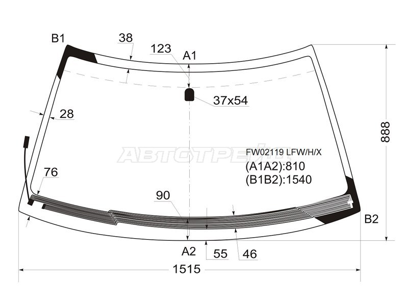 Стекло лобовое (Обогрев щеток) Subaru Forester 97-02