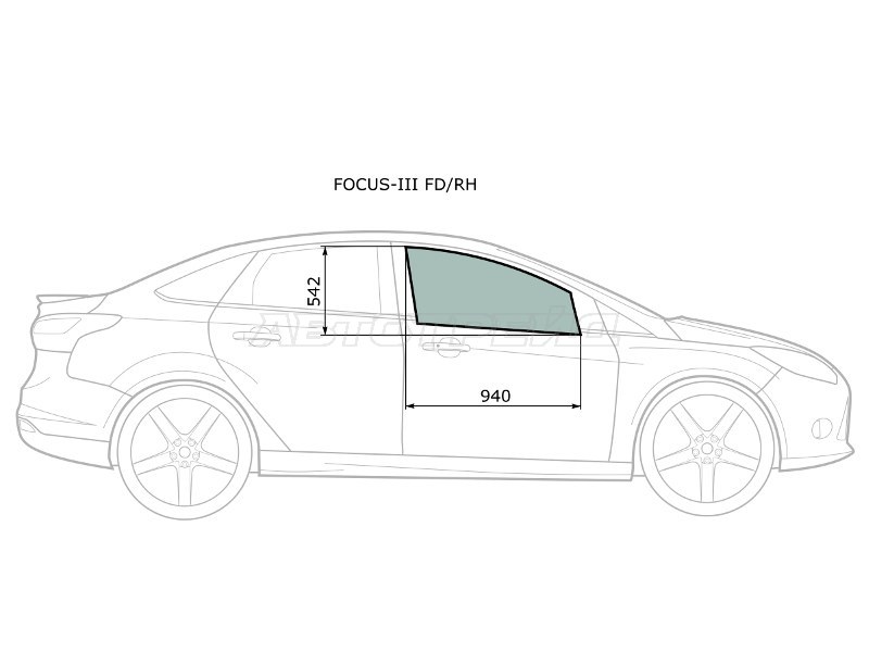 Стекло боковое опускное (Спереди / Справа / Цвет зеленый) Ford Focus 10-19
