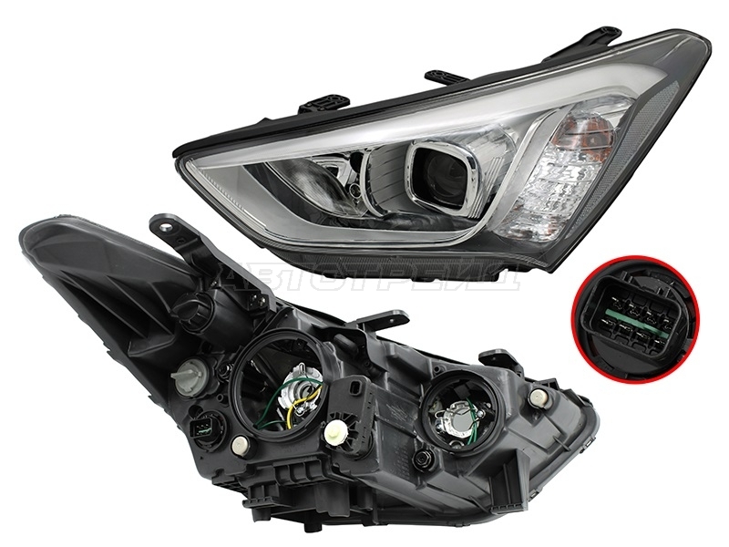 Фара Hyundai Santa Fe 12-15 / Grand Santa Fe 13-16 (Слева / Галоген / ДХО / С электрокорректором)