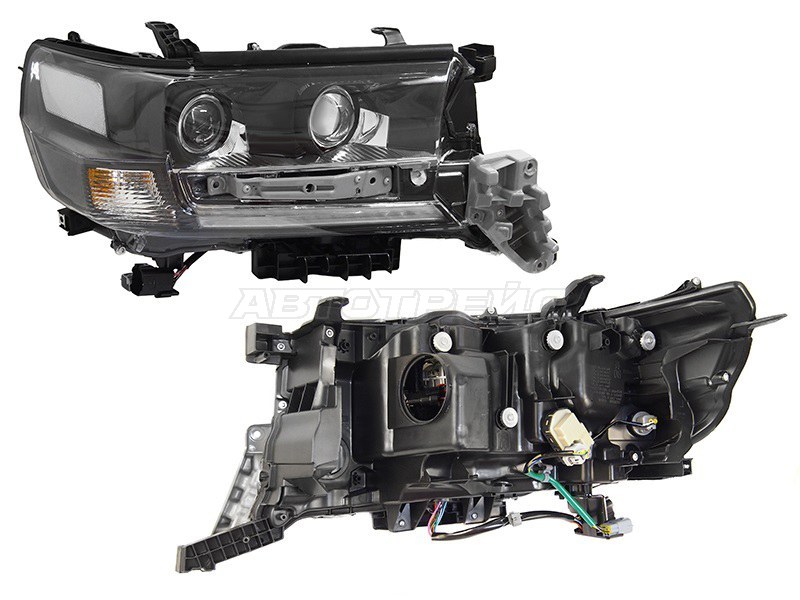 Фара Toyota Land Cruiser (J200) 15-21 (Справа / LED / ДХО / С электрокорректором / чёрная)