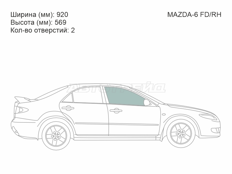 Стекло боковое опускное (Спереди / Справа / Цвет зеленый) Mazda 6 02-08 / Atenza 02-07