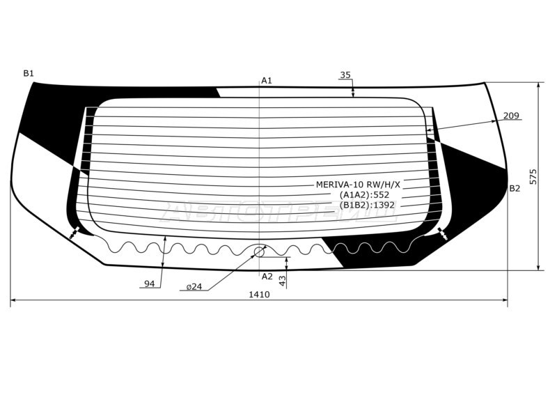 Стекло заднее (Цвет зеленый / Обогрев) Opel Meriva 10-18