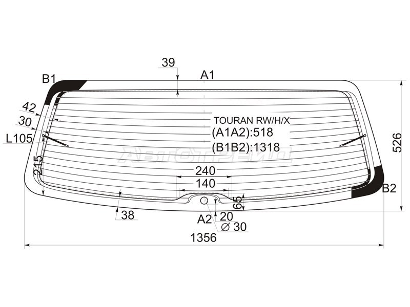 Стекло заднее (Цвет зеленый / Обогрев) Volkswagen Touran 03-10