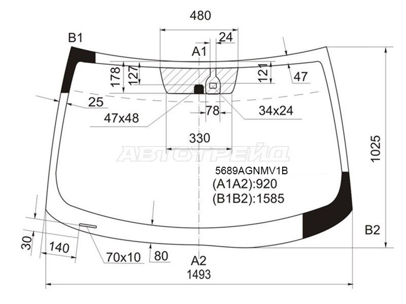 Стекло лобовое (Датчик дождя) Mitsubishi ASX 10-16 / Citroen C4 Aircross 12-16