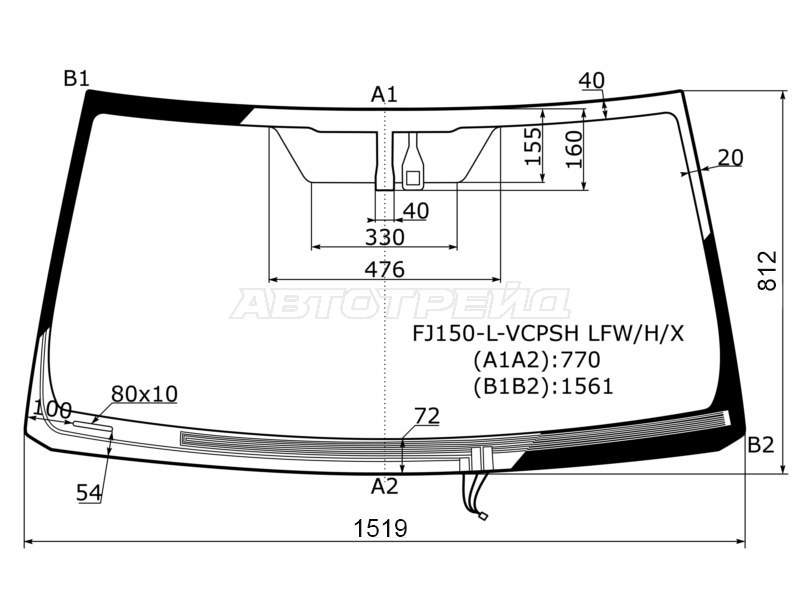 Стекло лобовое (Обогрев щеток / Датчик дождя) Toyota Land Cruiser Prado (J150) 09-20 / Lexus GX 09-19
